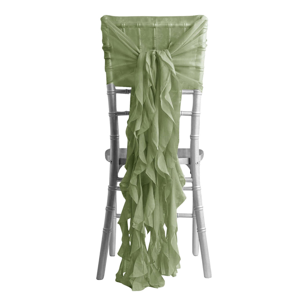 1 Set Chiffon Hoods Chair Sashes with Willow Ruffles Design Dusty Sage Green - Stylish Chair Bow Decor - Bell Racket Store