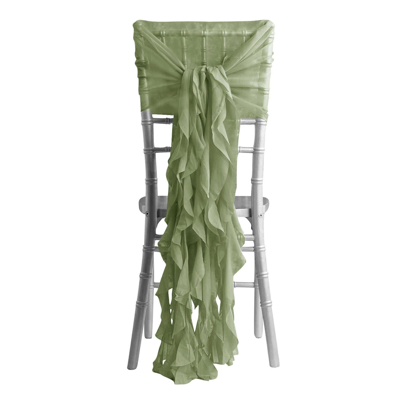 1 Set Chiffon Hoods Chair Sashes with Willow Ruffles Design Dusty Sage Green - Stylish Chair Bow Decor - Bell Racket Store