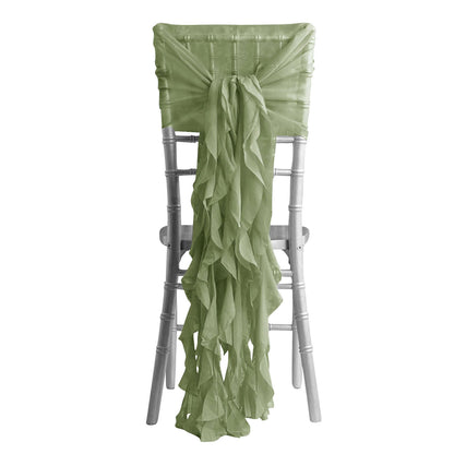 1 Set Chiffon Hoods Chair Sashes with Willow Ruffles Design Dusty Sage Green - Stylish Chair Bow Decor - Bell Racket Store