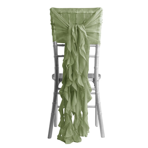 1 Set Chiffon Hoods Chair Sashes with Willow Ruffles Design Dusty Sage Green - Stylish Chair Bow Decor - Bell Racket Store