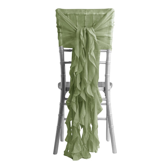 1 Set Chiffon Hoods Chair Sashes with Willow Ruffles Design Dusty Sage Green - Stylish Chair Bow Decor - Bell Racket Store