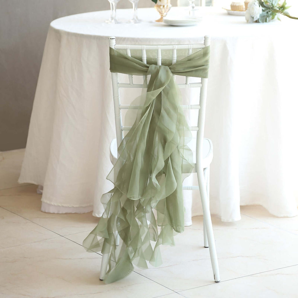 1 Set Chiffon Hoods Chair Sashes with Willow Ruffles Design Dusty Sage Green - Stylish Chair Bow Decor - Bell Racket Store