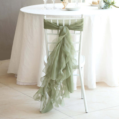 1 Set Chiffon Hoods Chair Sashes with Willow Ruffles Design Dusty Sage Green - Stylish Chair Bow Decor - Bell Racket Store