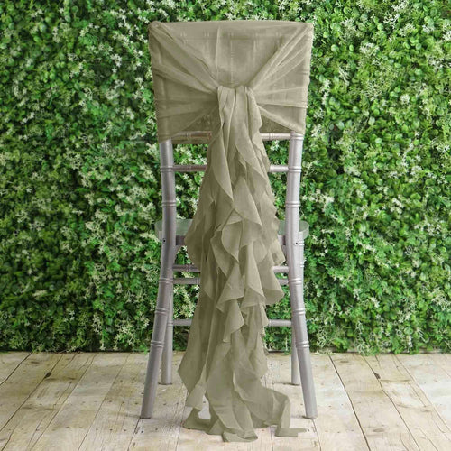 1 Set Chiffon Hoods Chair Sashes with Willow Ruffles Design Dusty Sage Green - Stylish Chair Bow Decor - Bell Racket Store