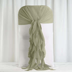 1 Set Chiffon Hoods Chair Sashes with Willow Ruffles Design Dusty Sage Green - Stylish Chair Bow Decor - Bell Racket Store