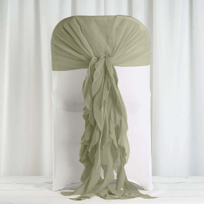 1 Set Chiffon Hoods Chair Sashes with Willow Ruffles Design Dusty Sage Green - Stylish Chair Bow Decor - Bell Racket Store