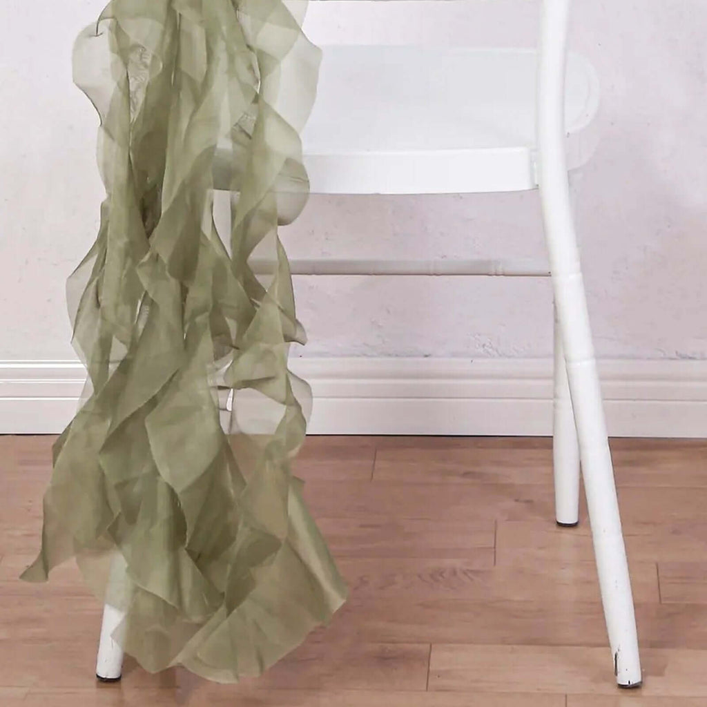 1 Set Chiffon Hoods Chair Sashes with Willow Ruffles Design Dusty Sage Green - Stylish Chair Bow Decor - Bell Racket Store