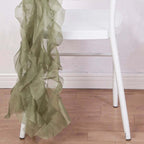 1 Set Chiffon Hoods Chair Sashes with Willow Ruffles Design Dusty Sage Green - Stylish Chair Bow Decor - Bell Racket Store