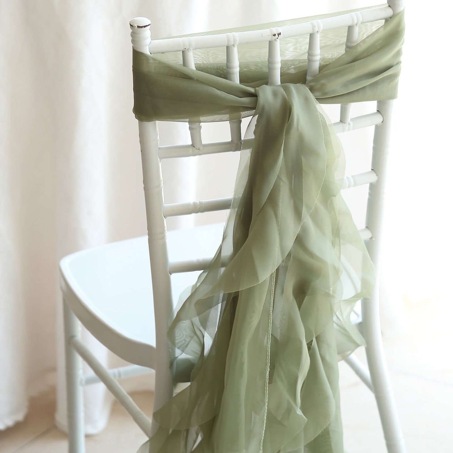 1 Set Chiffon Hoods Chair Sashes with Willow Ruffles Design Dusty Sage Green - Stylish Chair Bow Decor - Bell Racket Store