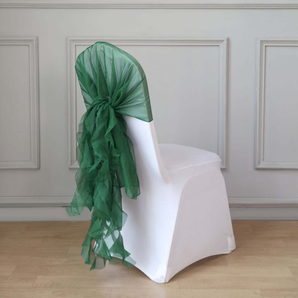 1 Set Chiffon Hoods Chair Sashes with Willow Ruffles Design Hunter Emerald Green - Stylish Chair Bow Decor - Bell Racket Store