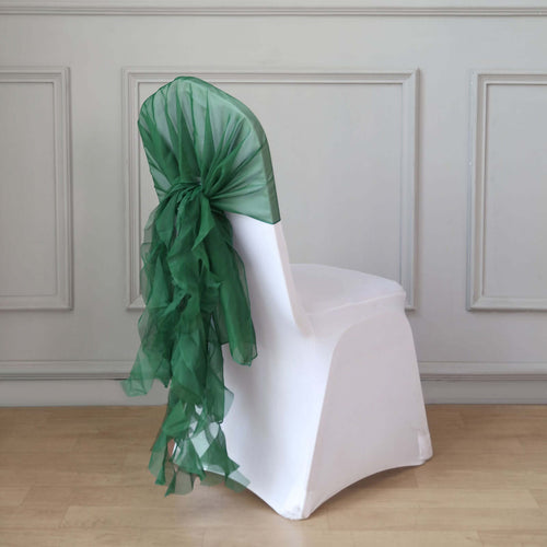 1 Set Chiffon Hoods Chair Sashes with Willow Ruffles Design Hunter Emerald Green - Stylish Chair Bow Decor - Bell Racket Store