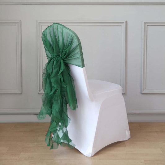 1 Set Chiffon Hoods Chair Sashes with Willow Ruffles Design Hunter Emerald Green - Stylish Chair Bow Decor - Bell Racket Store