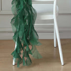 1 Set Chiffon Hoods Chair Sashes with Willow Ruffles Design Hunter Emerald Green - Stylish Chair Bow Decor - Bell Racket Store