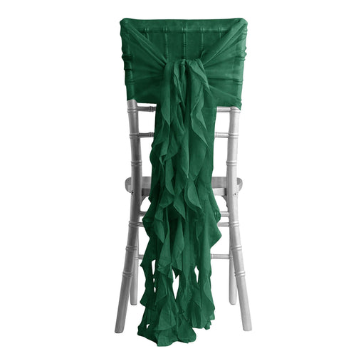 1 Set Chiffon Hoods Chair Sashes with Willow Ruffles Design Hunter Emerald Green - Stylish Chair Bow Decor - Bell Racket Store