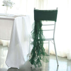 1 Set Chiffon Hoods Chair Sashes with Willow Ruffles Design Hunter Emerald Green - Stylish Chair Bow Decor - Bell Racket Store