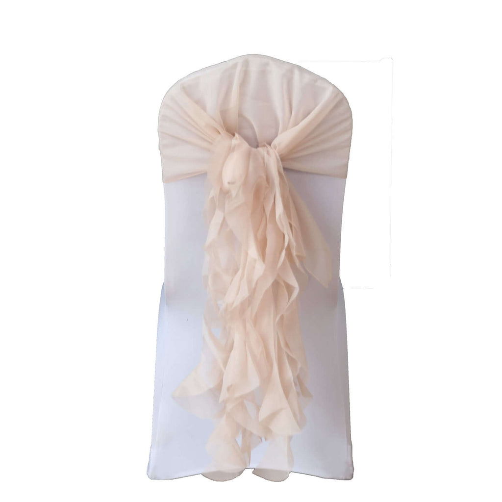 1 Set Chiffon Hoods Chair Sashes with Willow Ruffles Design Nude - Stylish Chair Bow Decor - Bell Racket Store