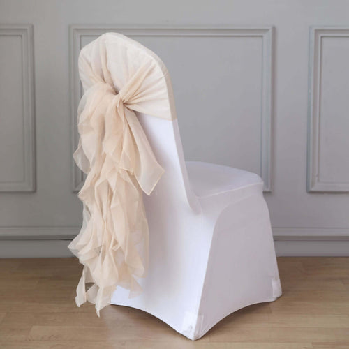 1 Set Chiffon Hoods Chair Sashes with Willow Ruffles Design Nude - Stylish Chair Bow Decor - Bell Racket Store
