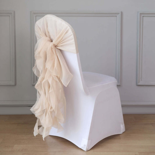 1 Set Chiffon Hoods Chair Sashes with Willow Ruffles Design Nude - Stylish Chair Bow Decor - Bell Racket Store