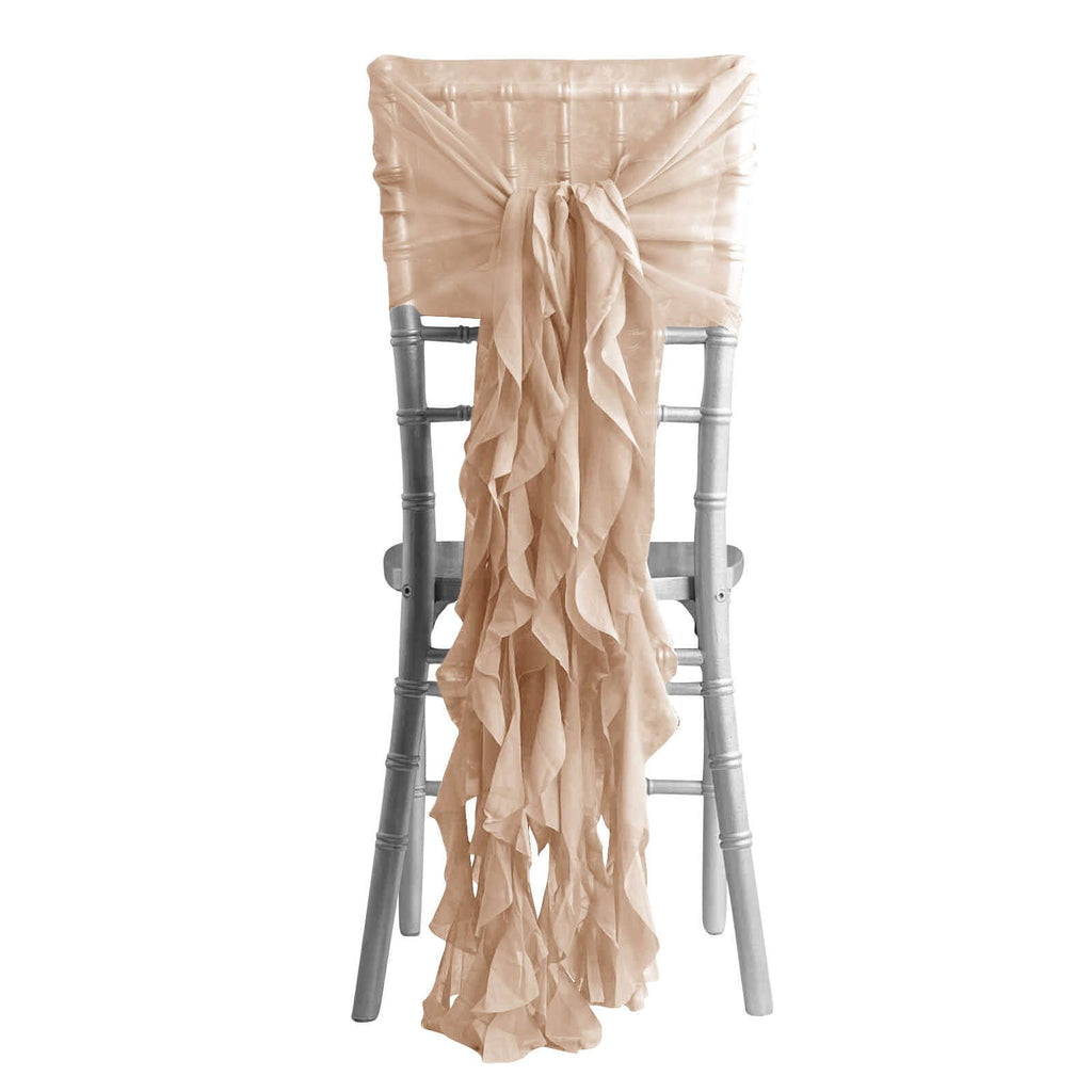 1 Set Chiffon Hoods Chair Sashes with Willow Ruffles Design Nude - Stylish Chair Bow Decor - Bell Racket Store