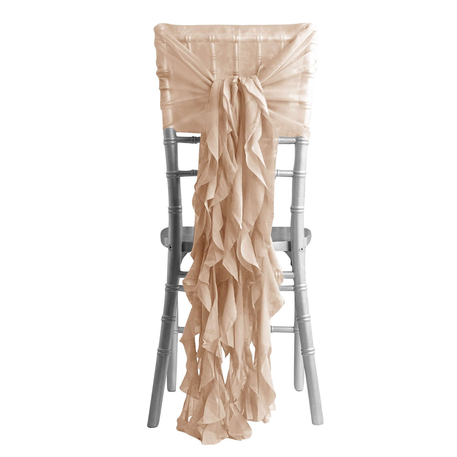 1 Set Chiffon Hoods Chair Sashes with Willow Ruffles Design Nude - Stylish Chair Bow Decor - Bell Racket Store