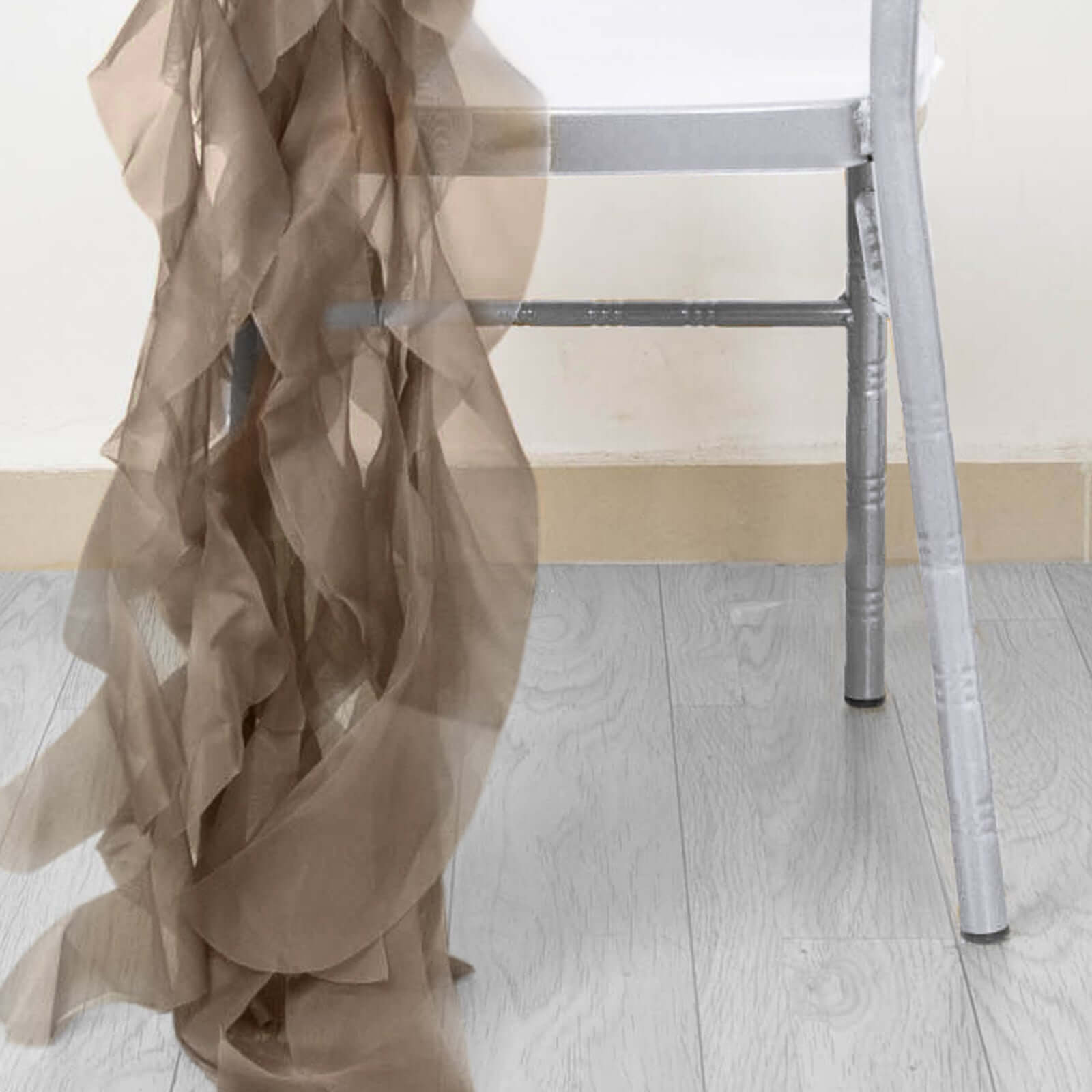 1 Set Chiffon Hoods Chair Sashes with Willow Ruffles Design Taupe - Stylish Chair Bow Decor - Bell Racket Store
