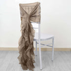 1 Set Chiffon Hoods Chair Sashes with Willow Ruffles Design Taupe - Stylish Chair Bow Decor - Bell Racket Store