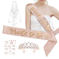 1 Set Rose Gold Bachelorette Party Bride Decor Accessories Kit, White Bridal Veil, Tiara Crown, Glittered Bride To Be Sash, & Stickers - Bell Racket Store