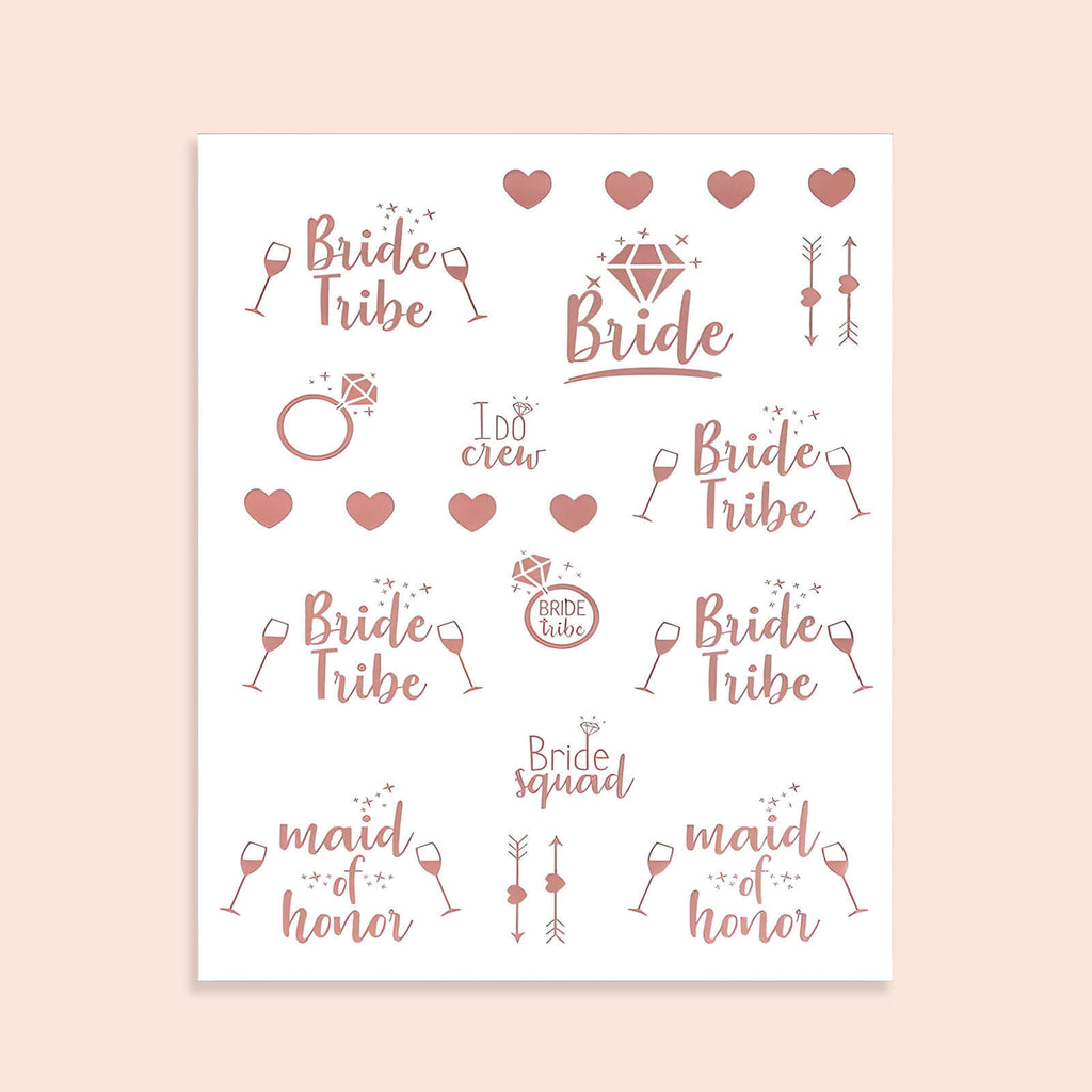 1 Set Rose Gold Bachelorette Party Bride Decor Accessories Kit, White Bridal Veil, Tiara Crown, Glittered Bride To Be Sash, & Stickers - Bell Racket Store