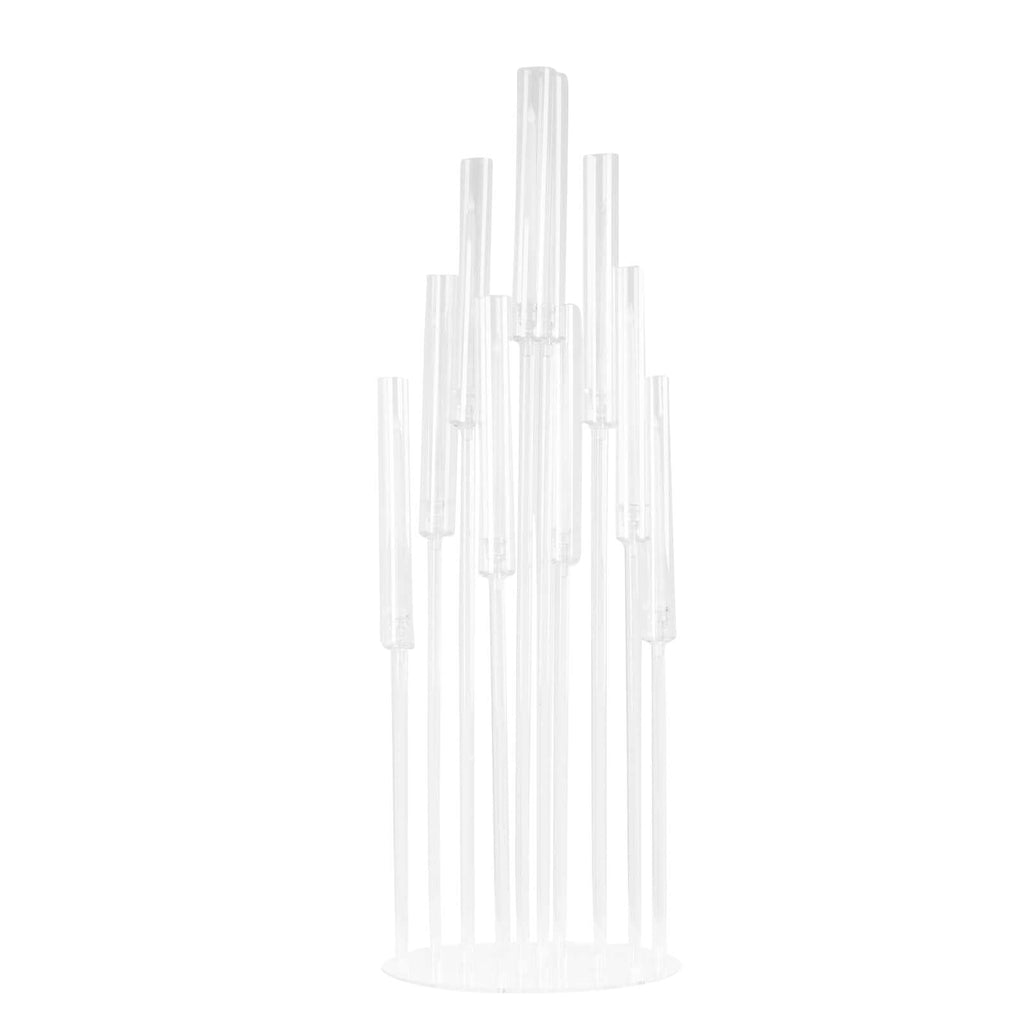10 - Arm Round Cluster Acrylic Candelabra Clear with Circular Base - Stylish Taper Candle Holder Table Centerpiece for Pillar Candles 47" - Bell Racket Store