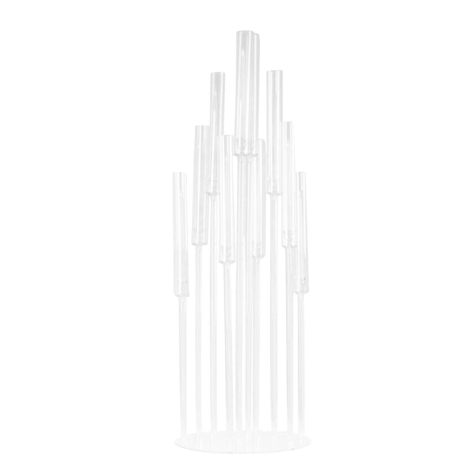 10 - Arm Round Cluster Acrylic Candelabra Clear with Circular Base - Stylish Taper Candle Holder Table Centerpiece for Pillar Candles 47" - Bell Racket Store