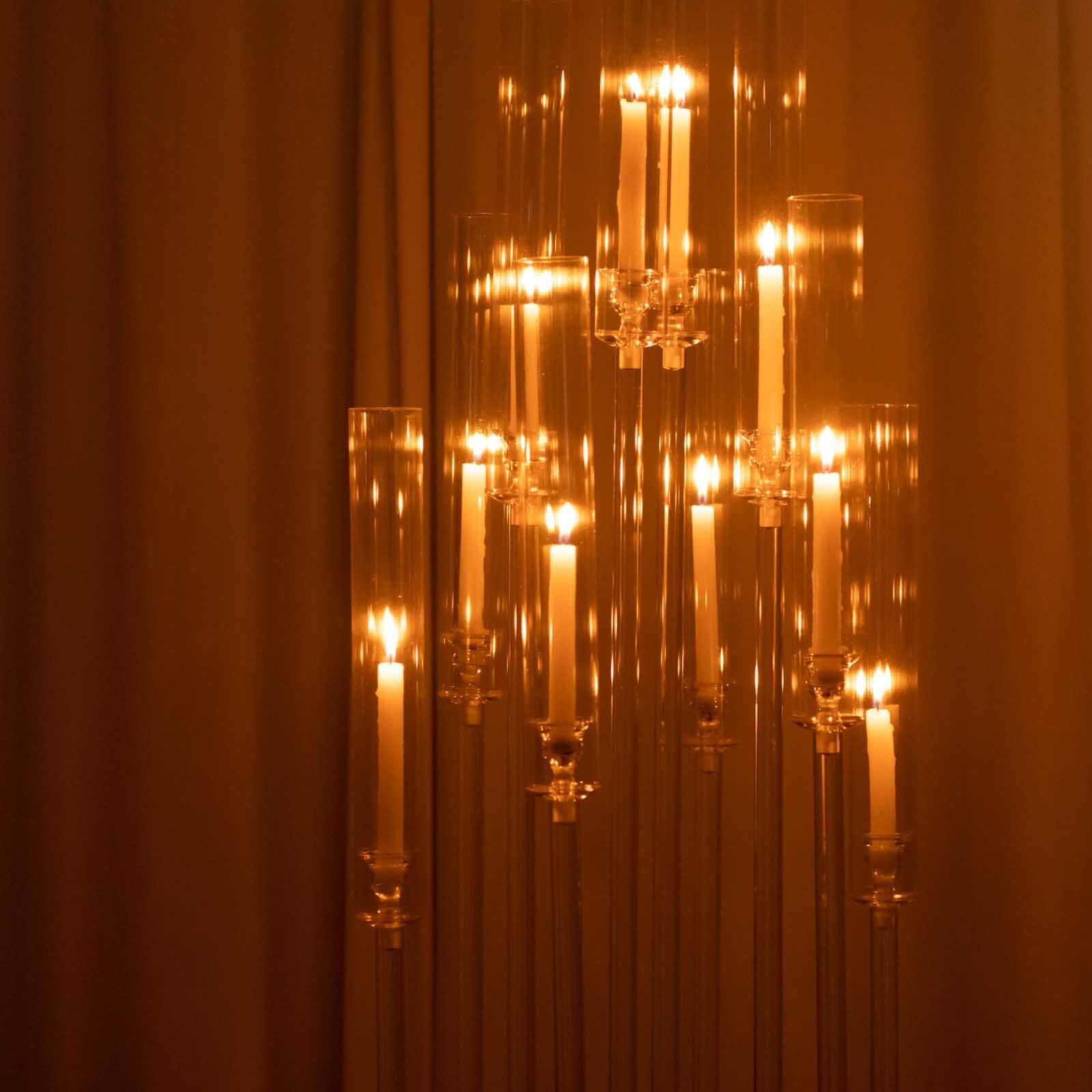 10 - Arm Round Cluster Acrylic Candelabra Clear with Circular Base - Stylish Taper Candle Holder Table Centerpiece for Pillar Candles 47" - Bell Racket Store