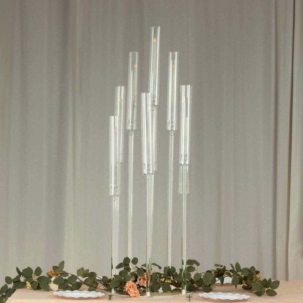 10 - Arm Round Cluster Acrylic Candelabra Clear with Circular Base - Stylish Taper Candle Holder Table Centerpiece for Pillar Candles 47" - Bell Racket Store