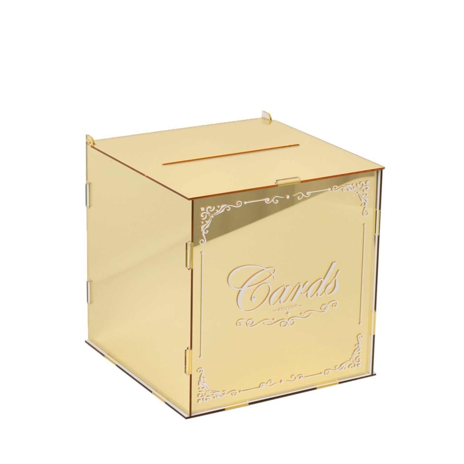 10" Gold Mirror Acrylic Wedding Card Box with Slot - Wishing Well Money Box for Reception, Graduation, and Events - Bell Racket Store
