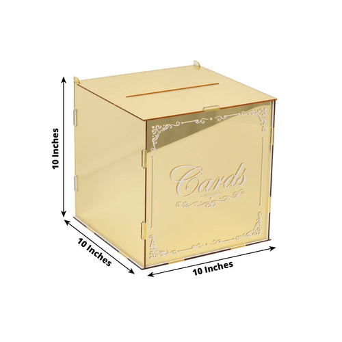 10" Gold Mirror Acrylic Wedding Card Box with Slot - Wishing Well Money Box for Reception, Graduation, and Events - Bell Racket Store
