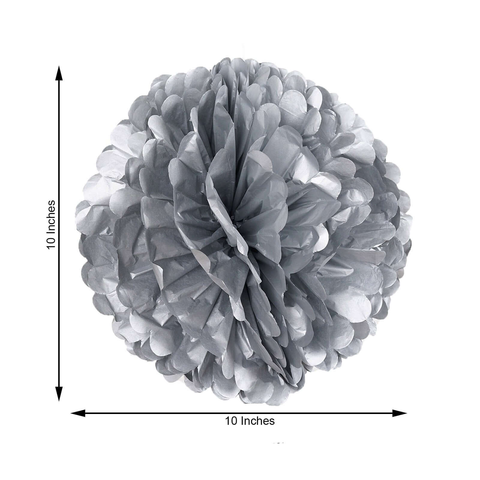 6 Pack 10" Silver Tissue Paper Pom Poms Flower Balls, Ceiling Wall Hanging Decorations