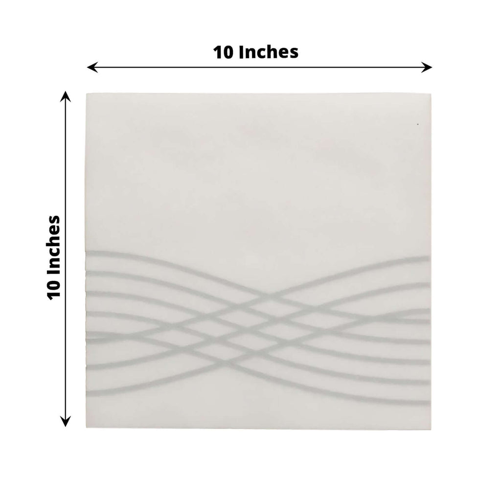20 Pack Linen-Like Paper 5"x5" Napkins White - Silver Foil Wave Design Airlaid Cocktail Napkins