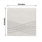 20 Pack Linen-Like Paper 5"x5" Napkins White - Silver Foil Wave Design Airlaid Cocktail Napkins