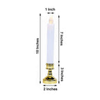 Set of 6 LED Window Candles Flickering White - Battery Operated Taper Candles with Gold Holders 10"
