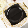 10-Pack Plastic 10" Square Dinner Plates in Black with Gold Wavy Rim Modern - Disposable Party Plates