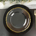 10-Pack Plastic 10" Dinner Plates in Clear with Gold Scalloped Rim - Disposable Large Party Plates