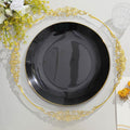 10-Pack Plastic 10" Round Dinner Plates in Black with Gold Rim - Glossy Disposable Party Plates