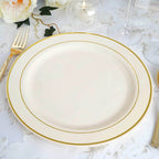 10-Pack Plastic Dinner Plates Ivory with TrÃ¨s Chic Gold Rim - Disposable Party Plates for Gatherings 10"