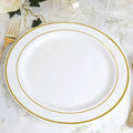 10-Pack Plastic Dinner Plates White with TrÃ¨s Chic Gold Rim - Perfect Disposable Party Plates 10"