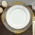 10-Pack Plastic 10" Round Dinner Plates in White with Gold Beaded Rim - Disposable Party Plates for Banquets & Festive Occasions