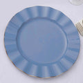 10-Pack Plastic 11" Round Dinner Plates in Ocean Blue Ruffled Rim with Gold Edging - Sturdy Disposable Dinnerware