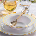 10-Pack Plastic Soup Bowls White with Gold Rim - Stylish Disposable Bowls for Parties 12oz
