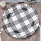 10-Pack Disposable Paper Charger Plates â€“ Black/White Buffalo Plaid 13" Round Table Chargers, 350 GSM Cardstock