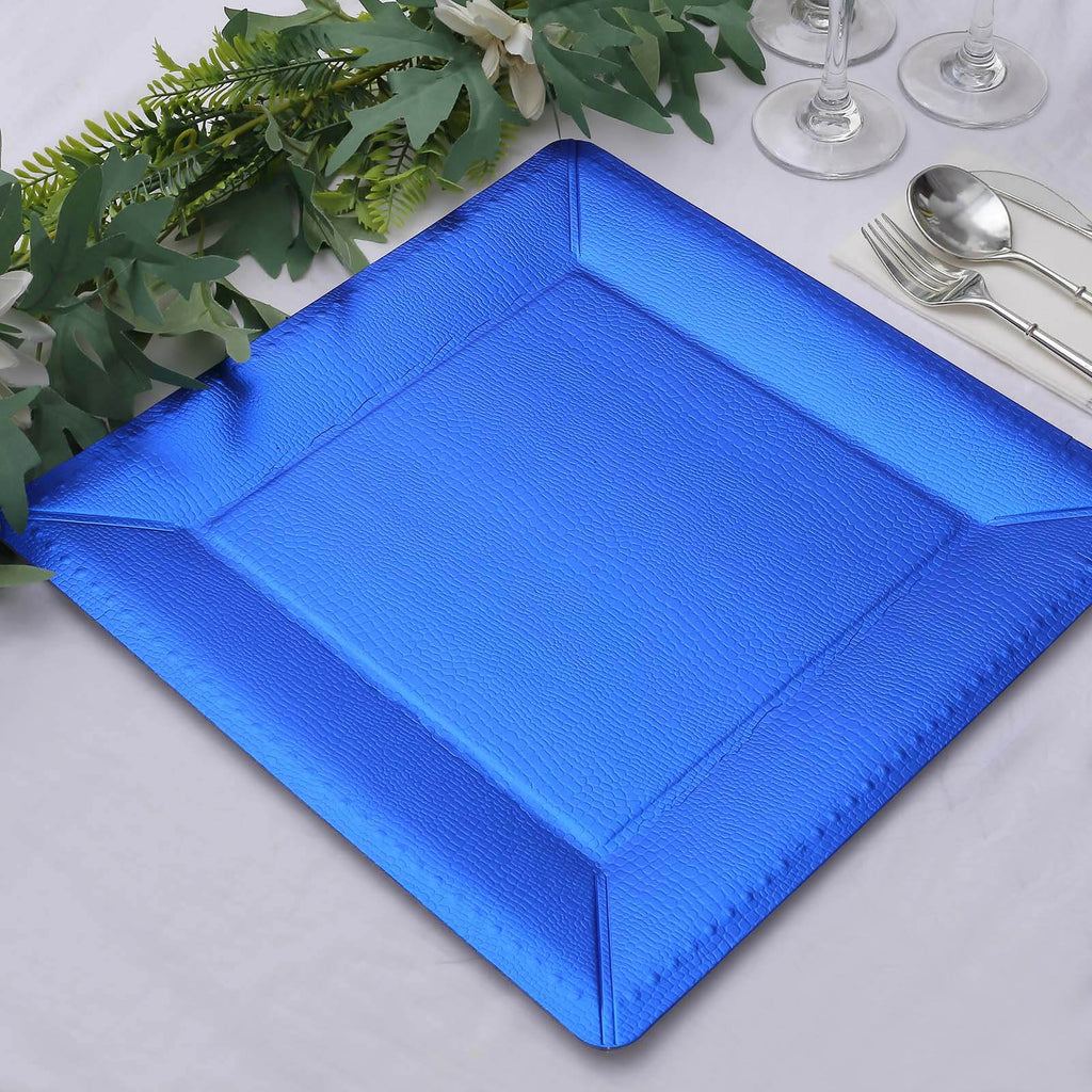 10-Pack Disposable Square Charger Plates in Royal Blue with Leather Like Texture - 1100GSM Durable Paper Chargers 13"