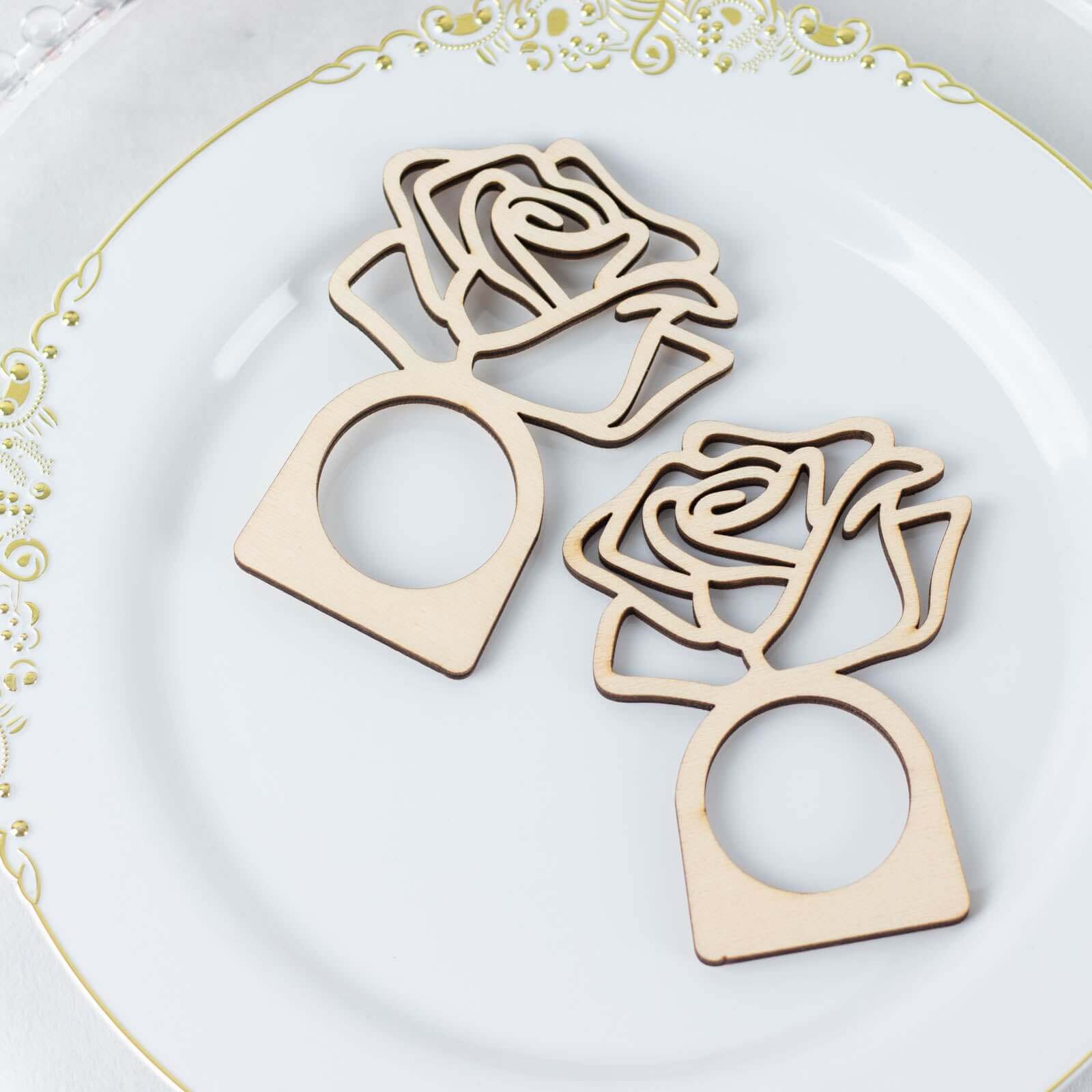 10 Pack 4" Natural Wood Laser Cut Rose Design Rustic Napkin Rings, Boho Farmhouse Napkin Holders - Bell Racket Store