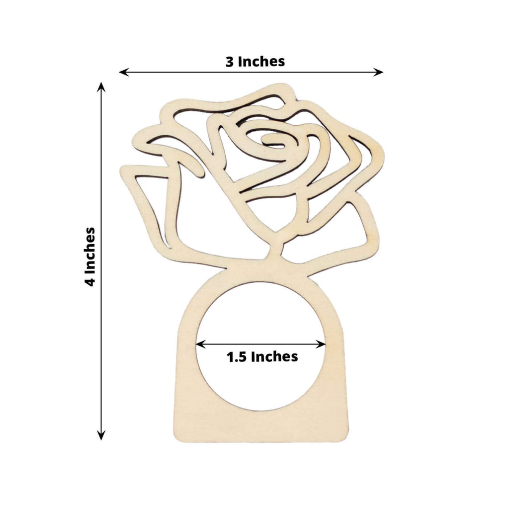10 Pack 4" Natural Wood Laser Cut Rose Design Rustic Napkin Rings, Boho Farmhouse Napkin Holders - Bell Racket Store